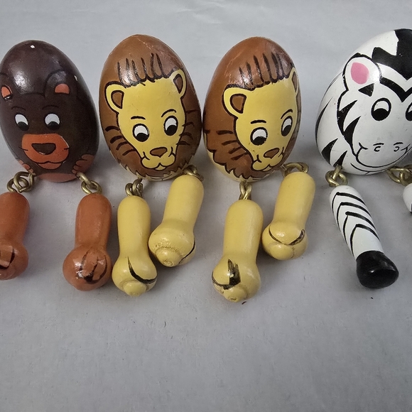 Handcrafted Wooden Zebra Zebra Monkey Shelf Sitters Folk Art Set of 8 - Picture 2 of 10